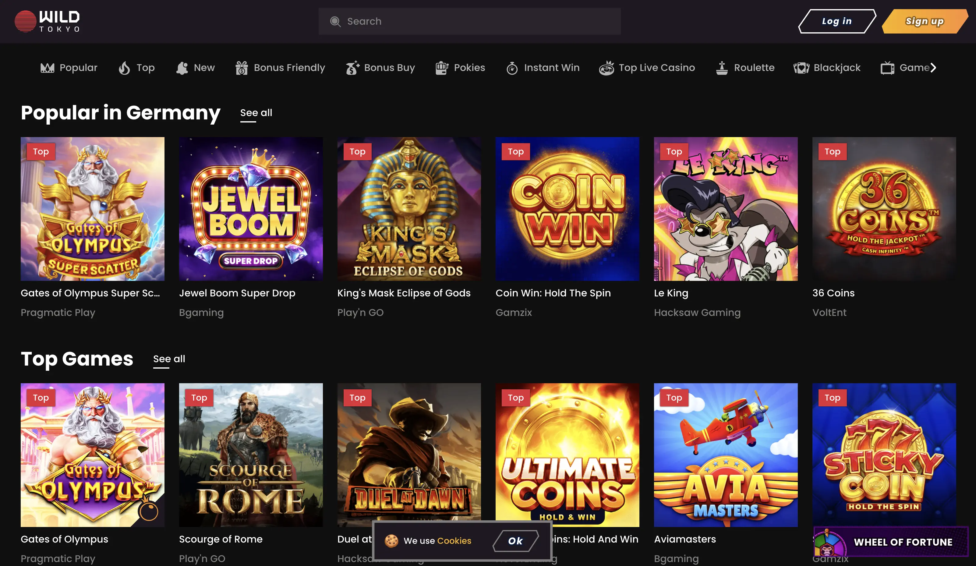 WildTokyo casino game lobby